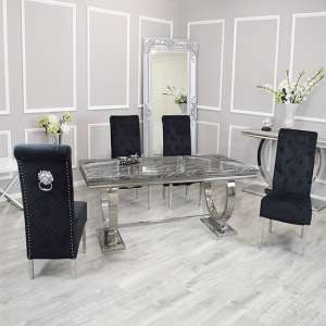Alto Dark Grey Marble Dining Table 6 Elmira Black Chairs