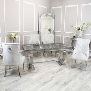 Alto Dark Grey Marble Dining Table 6 Dessel Light Grey Chairs