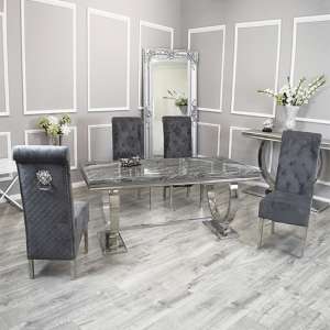 Alto Dark Grey Marble Dining Table 6 Elmira Dark Grey Chairs