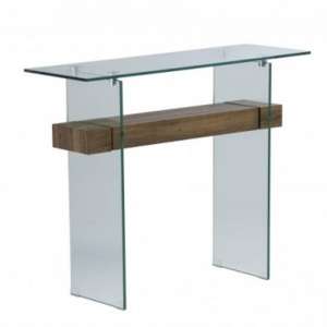 Altoz Glass Console Table In Brown Oak