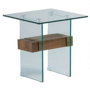 Altoz Glass End Table In Brown Oak