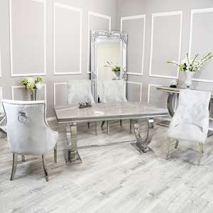 Alto Ivory Smoke Marble Dining Table 6 Dessel Light Grey Chairs