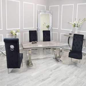 Alto Ivory Smoke Marble Dining Table 6 Elmira Black Chairs