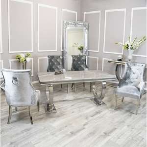 Alto Ivory Smoke Marble Dining Table 8 Dessel Pewter Chairs