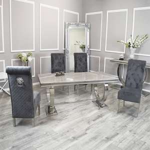 Alto Ivory Smoke Marble Dining Table 8 Elmira Dark Grey Chairs