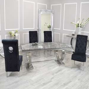 Alto Light Grey Marble Dining Table 6 Elmira Black Chairs