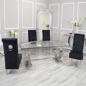 Alto Light Grey Marble Dining Table 8 Elmira Black Chairs