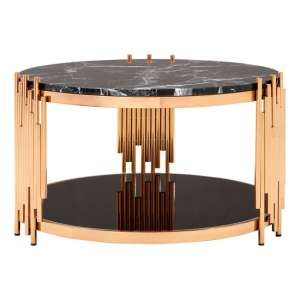 Alvara Black Marble Top Coffee Table With Rose Gold Frame