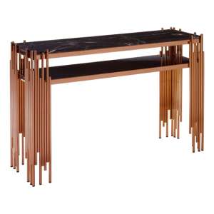 Alvara Black Marble Top Console Table With Rose Gold Frame