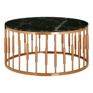 Alvara Round Black Marble Top Coffee Table With Rose Gold Base