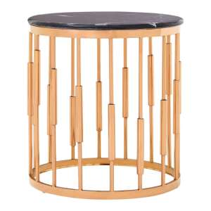 Alvara Round Black Marble Top Side Table With Rose Gold Base