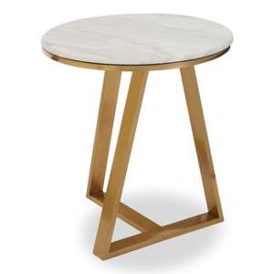 Alvara Round White Marble Top Side Table With Gold Base