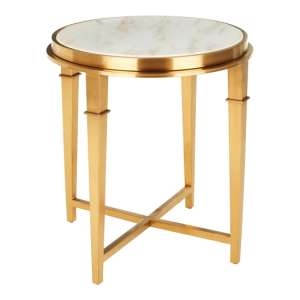 Alvara Round White Marble Top Side Table With Gold Frame