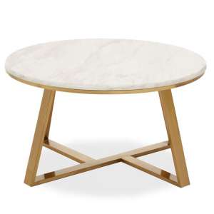 Alvara White Marble Top Coffee Table With Gold Metal Base