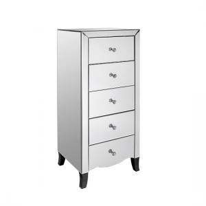 Valentica Mirrored Tall Chest of Drawers With 5 Drawers