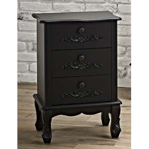 Alveley Wooden Bedside Cabinet With 3 Drawers In Black
