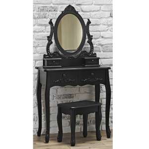 Alveley Wooden Dressing Table And Mirror With Stool In Black