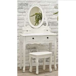 Alveley Wooden Dressing Table And Mirror With Stool In White