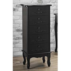 Alveley Narrow Wooden Chest Of 5 Drawers In Black