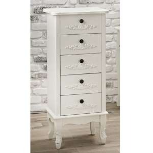 Alveley Narrow Wooden Chest Of 5 Drawers In White