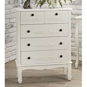Alveley Wide Wooden Chest Of 5 Drawers In White