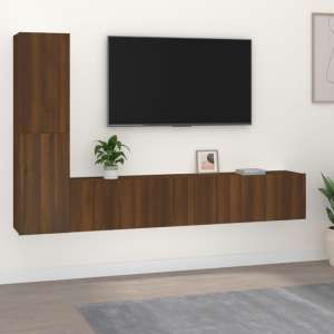 Alyria Wooden Living Room Furniture Set In Brown Oak