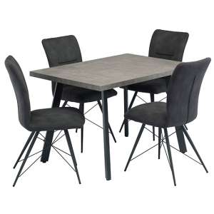 Amalki Wooden Dining Table With 4 Amalki Grey Fabric Chairs