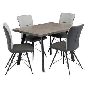 Amalki Wooden Dining Table With 4 Amalki Light Grey Chairs