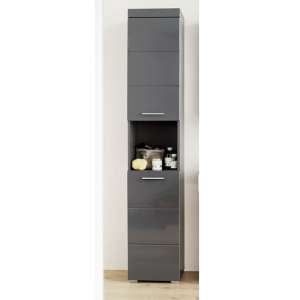 Amanda Tall Bathroom Cabinet In Grey With High gloss Fronts
