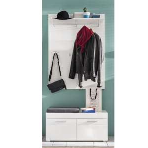Amanda Coat Rack And Wide Shoe Bench In White High Gloss