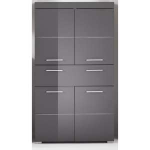 Amanda Floor Storage Cabinet In Grey Gloss With 4 Doors