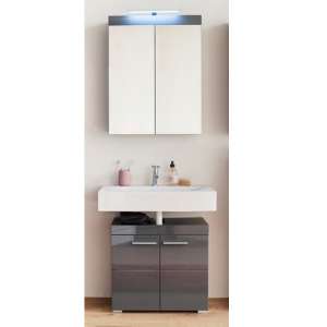 Amanda LED Bathroom Mirror And Vanity In Grey High Gloss