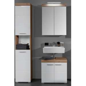 Amanda LED Mirror And Vanity With Storage In Knotty Oak White