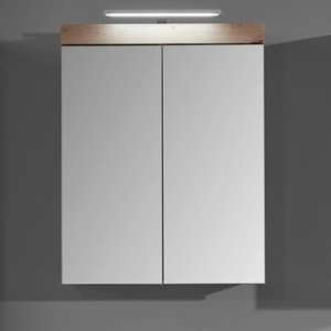Amanda LED Mirrored Bathroom Cabinet In Knotty Oak