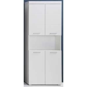 Amanda Tall Storage Cabinet In White Gloss With 4 Doors