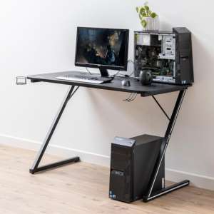Amarillo Wooden Gaming Desk In Black Carbon Effect
