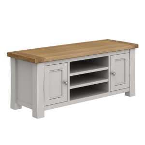 Amberly Wooden TV Stand In Grey With 2 Doors And Shelves
