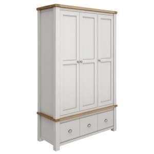 Amberly Wooden Wardrobe In Grey With 3 Doors 3 Drawers