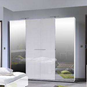 Sinatra White High Gloss Finish 4 Door Wardrobe With 2 Mirror