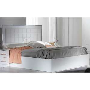 Ambra High Gloss Storage King Size Bed In White With LED
