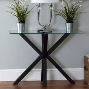 Amelia Clear Glass Console Table With Black Metal Legs