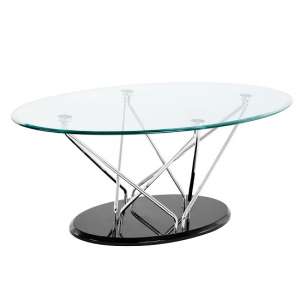 Amelia Glass Coffee Table Oval In Clear With Black Base
