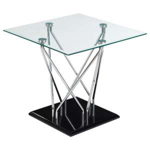 Amelia Square Clear Glass Top Side Table With Black Base