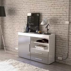 Amerax Wooden Sideboard In White And Grey Gloss With 1 Door