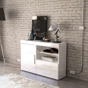 Amerax Wooden Sideboard In White High Gloss With 1 Door