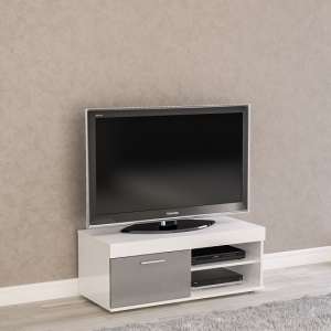 Amerax Small TV Stand In White And Grey Gloss With 1 Door