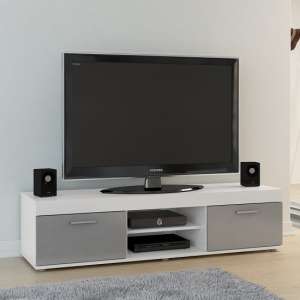 Amerax TV Stand In White And Grey High Gloss With 2 Doors