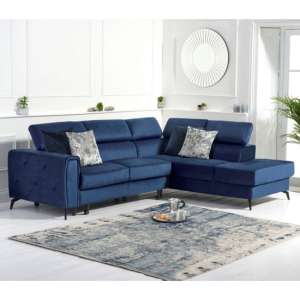 Amherst Velvet Right Hand Facing Corner Sofa Bed In Blue