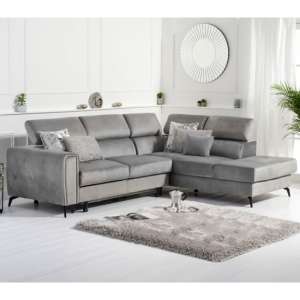 Amherst Velvet Right Hand Facing Corner Sofa Bed In Grey