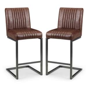 Barras Brown Faux Leather Stools With Black Metal Legs In Pair
